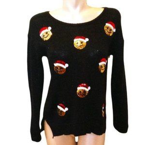 JUSTICE EMOJI BLACK CHRISTMAS SWEATER JUNIORS/GIRLS SIZE 18